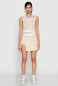 Womens Contrast Trim Sleeveless Polo Shirt, Beige, Size M