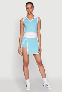Womens Contrast Trim Sleeveless Polo Shirt, Blue,