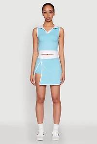 Womens Contrast Trim Sleeveless Polo Shirt, Blue,