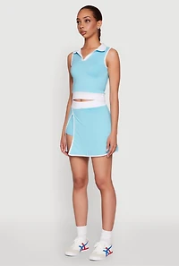 Womens Contrast Trim Sleeveless Polo Shirt, Blue,