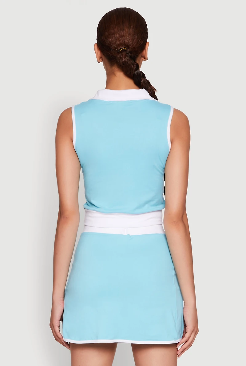 Womens Contrast Trim Sleeveless Polo Shirt, Blue,