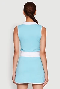 Womens Contrast Trim Sleeveless Polo Shirt, Blue,