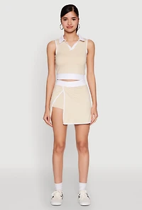 Womens Contrast Trim Skort, Khaki, Size M