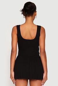 Womens Textured Knit Pointelle Lace Up Crop Top,
