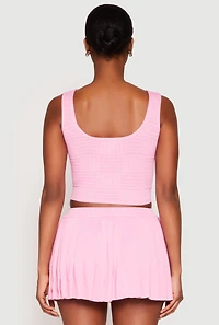 Womens Textured Knit Pointelle Lace Up Crop Top, M