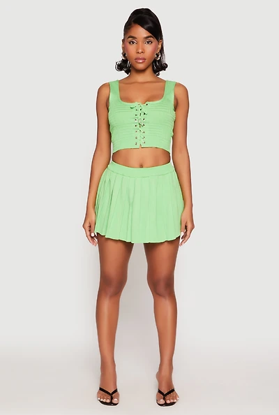 Womens High Waist Pleated Mini Skirt,