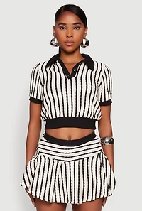 Womens Textured Knit Striped Polo Shirt,