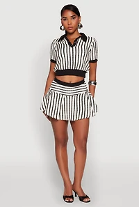 Womens Textured Knit Striped Polo Shirt,