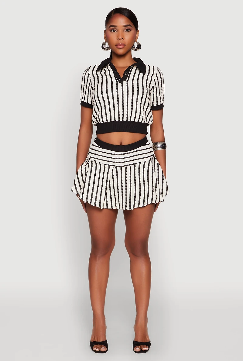 Womens Textured Knit Striped Polo Shirt,