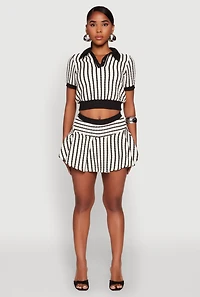Womens Textured Knit Striped Polo Shirt,