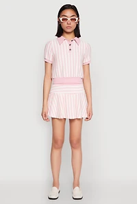 Womens Textured Knit Striped Polo Shirt, Pink, Size M