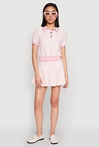 Womens Textured Knit Striped Polo Shirt, Pink, Size S