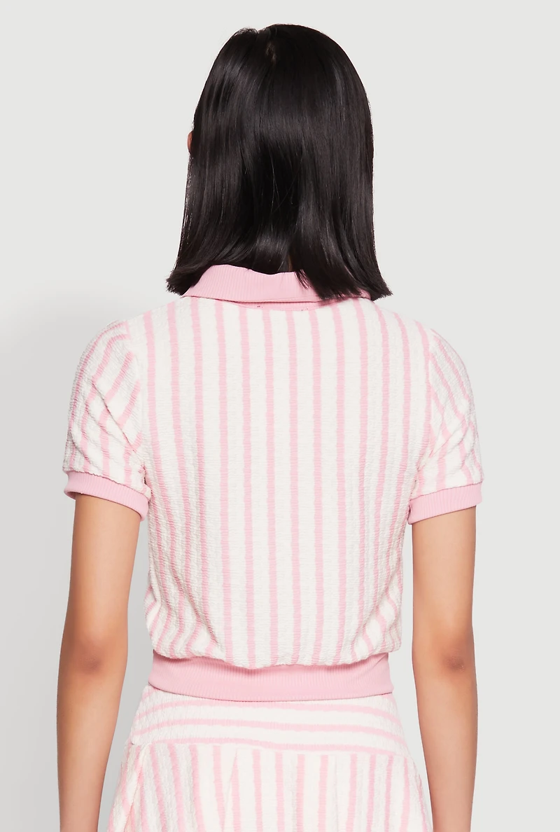 Textured Knit Striped Polo Shirt