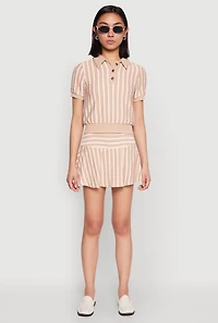 Womens Textured Knit Striped Polo Shirt,