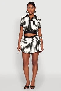 Womens Textured Knit Striped Mini Skirt, S