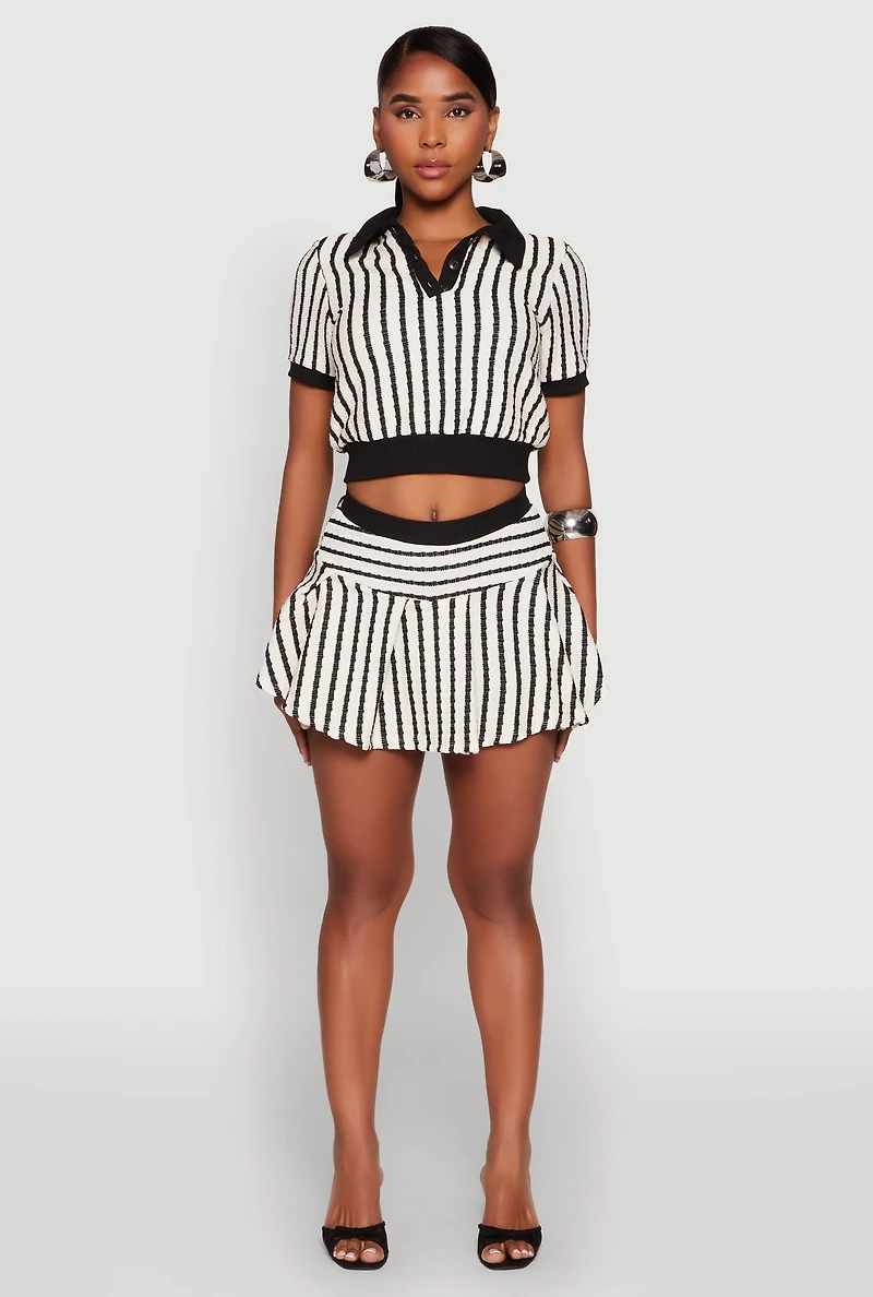 Textured Knit Striped Mini Skirt