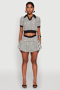 Textured Knit Striped Mini Skirt