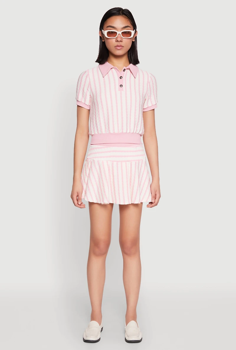 Womens Textured Knit Striped Mini Skirt, Pink, Size L