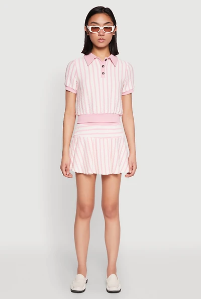 Womens Textured Knit Striped Mini Skirt, Pink, Size L