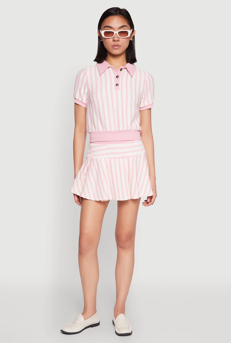 Womens Textured Knit Striped Mini Skirt, Pink,
