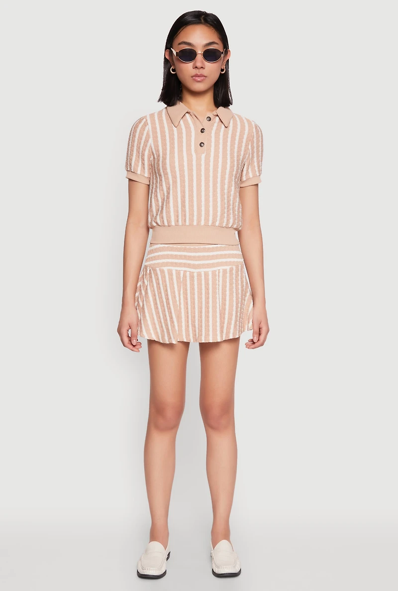 Textured Knit Striped Mini Skirt