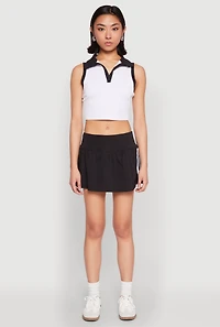 Womens Sleeveless Contrast Trim Polo Crop Top, White, Size L