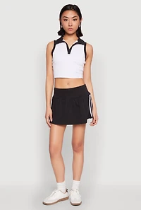 Womens Sleeveless Contrast Trim Polo Crop Top, White, Size L