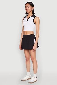 Womens Sleeveless Contrast Trim Polo Crop Top, White, Size L