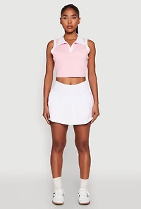 Womens Sleeveless Contrast Trim Polo Crop Top,