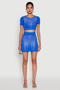 Womens Chic Rhinestone High Waisted Mini Pencil Skirt,
