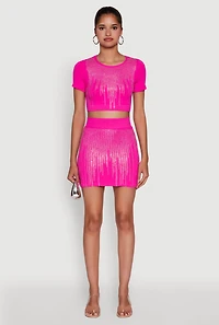 Womens Chic Rhinestone High Waisted Mini Pencil Skirt, Pink, Size S-M