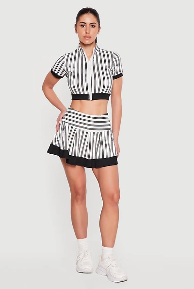 Contrast Trim Striped Pleated Tennis Skort