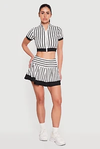 Contrast Trim Striped Pleated Tennis Skort