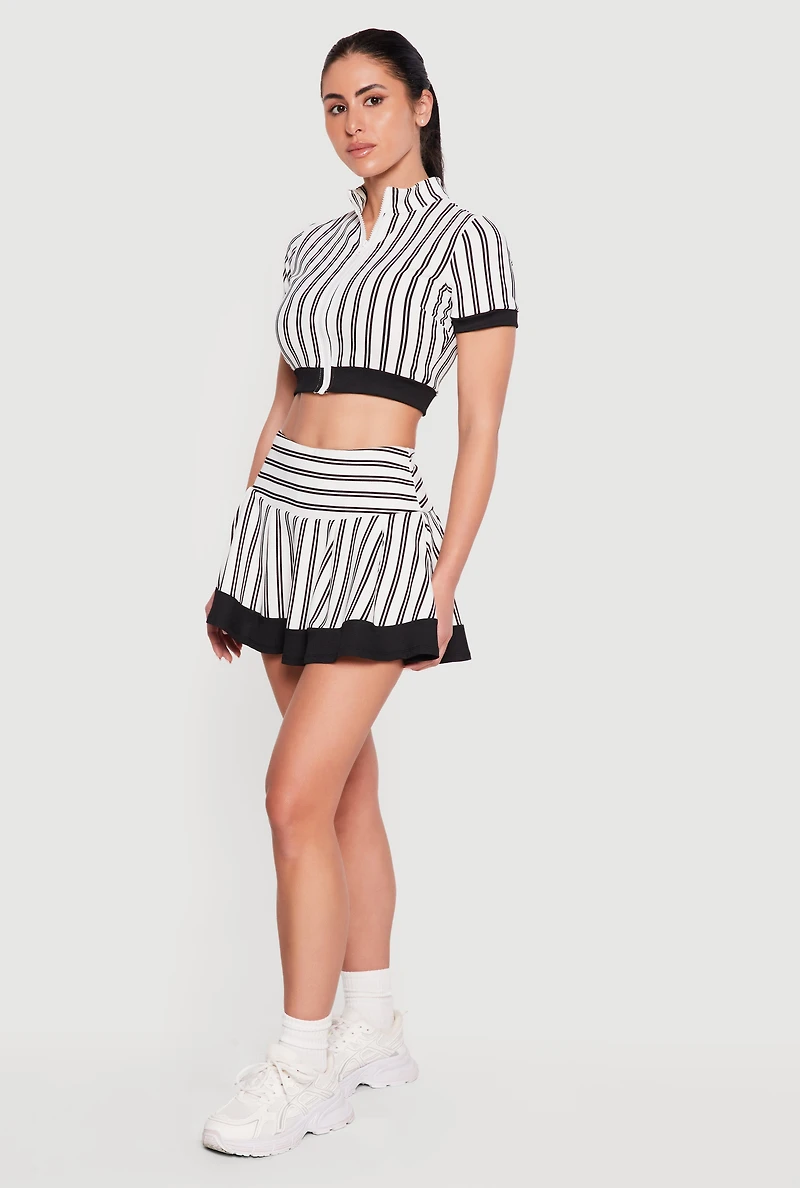 Contrast Trim Striped Pleated Tennis Skort