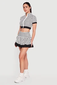 Contrast Trim Striped Pleated Tennis Skort