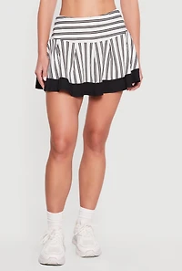 Contrast Trim Striped Pleated Tennis Skort