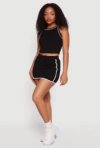 Ribbed Knit Contrast Trim Crop Tank Top