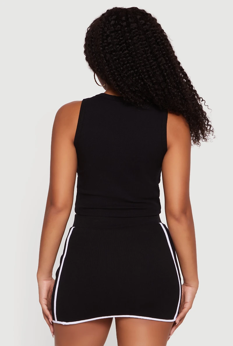Ribbed Knit Contrast Trim Crop Tank Top