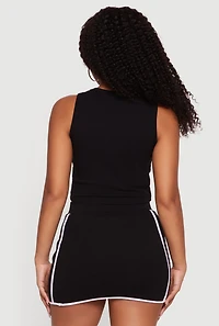 Ribbed Knit Contrast Trim Crop Tank Top