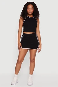 Contrast Trim Elastic Waist Mini Skort