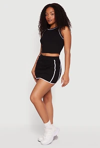 Contrast Trim Elastic Waist Mini Skort