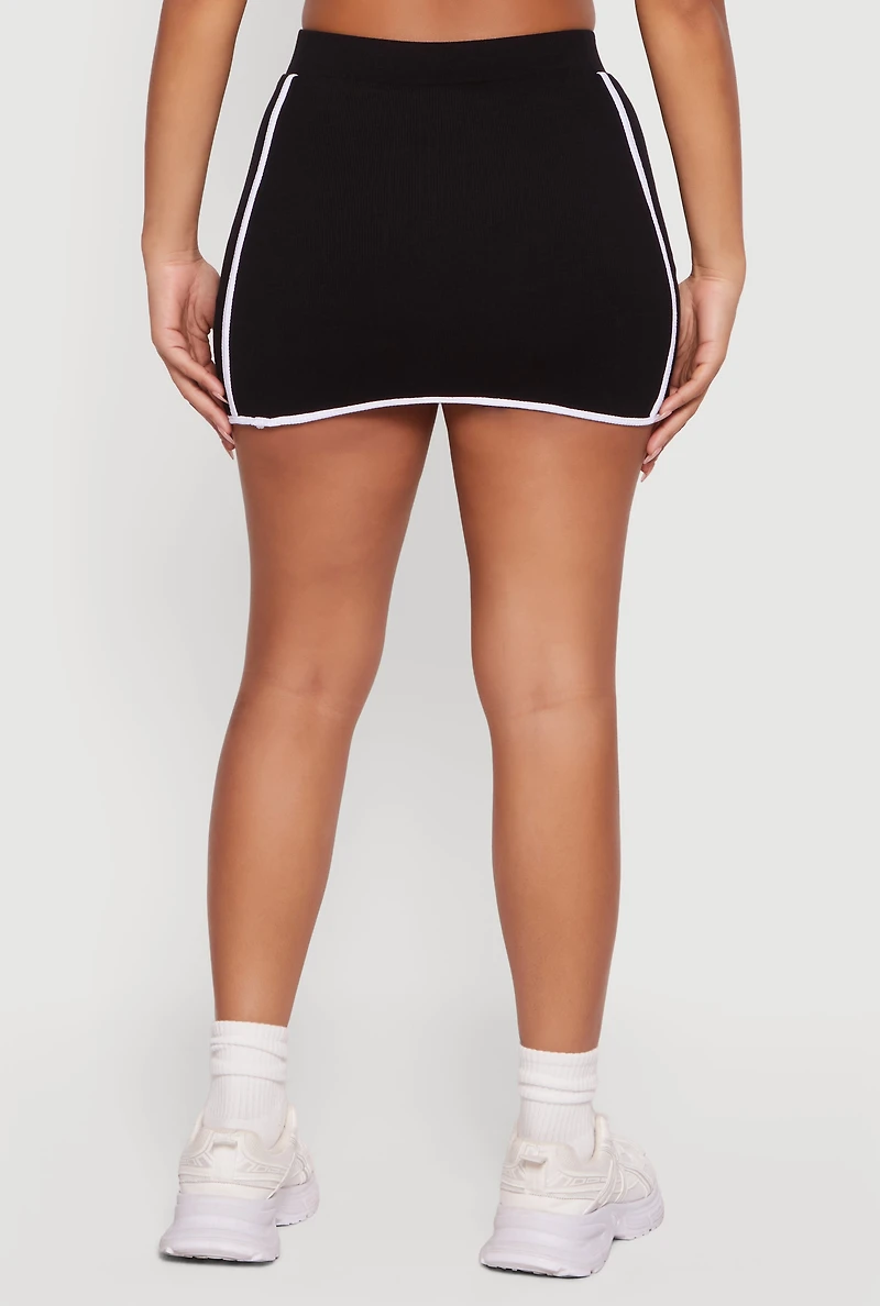 Contrast Trim Elastic Waist Mini Skort