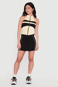 Color Blocked Detail Zip Front Halter Top