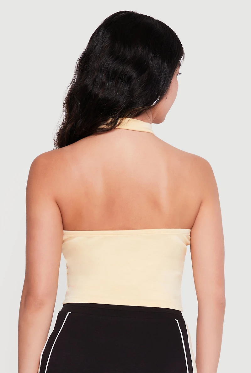 Color Blocked Detail Zip Front Halter Top