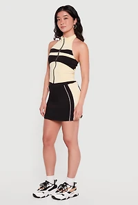 Side Contrast Piping Mini Skirt