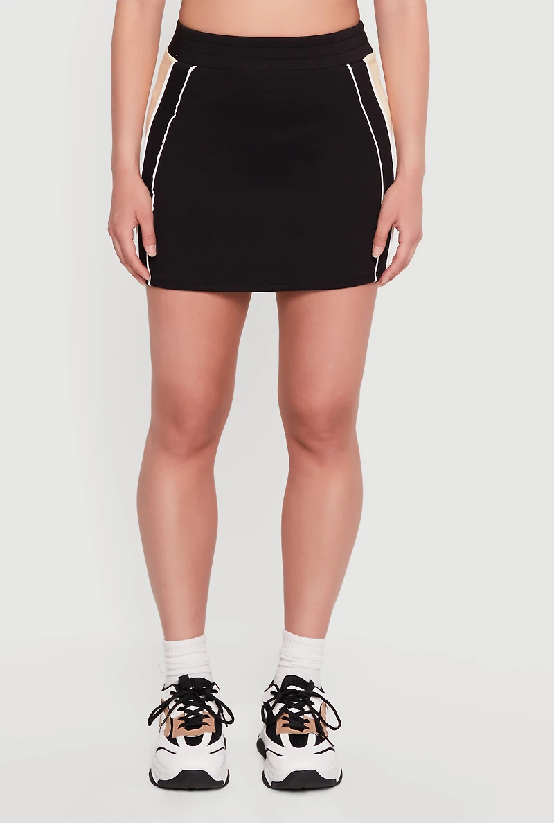 Side Contrast Piping Mini Skirt