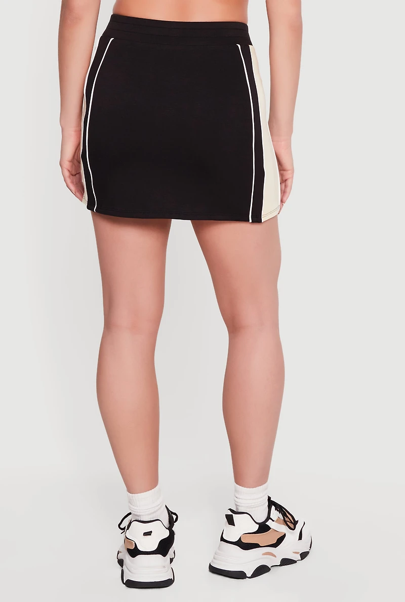 Side Contrast Piping Mini Skirt