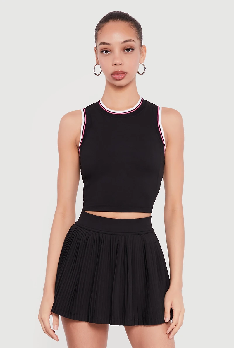 Contrast Trim Cropped Racerback Tank Top