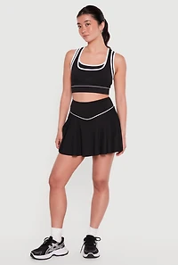 Contrast Trim Drop Waist Skirt with Cell Phone Pocket Shorts Lining