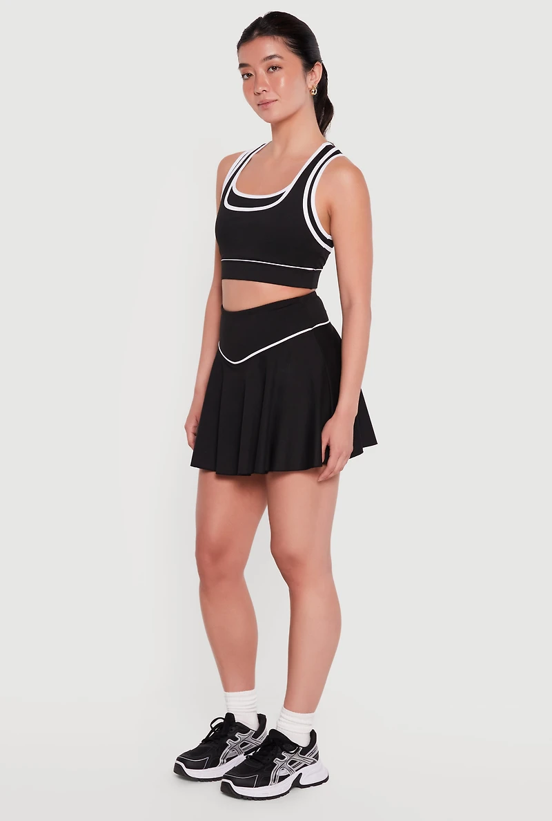 Contrast Trim Drop Waist Skirt with Cell Phone Pocket Shorts Lining